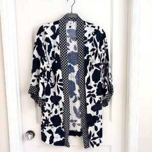 CAbi Botanical Floral Kimono #5661 Blue White Open Front XS/S EUC